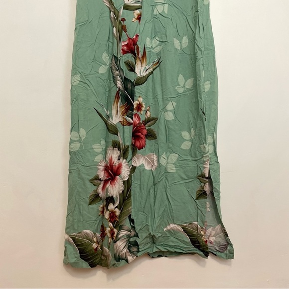 PARADISE BAY Plus Size Floral Bird of Paradise Long Dress Green Hawaiian Maxi - Picture 14 of 16
